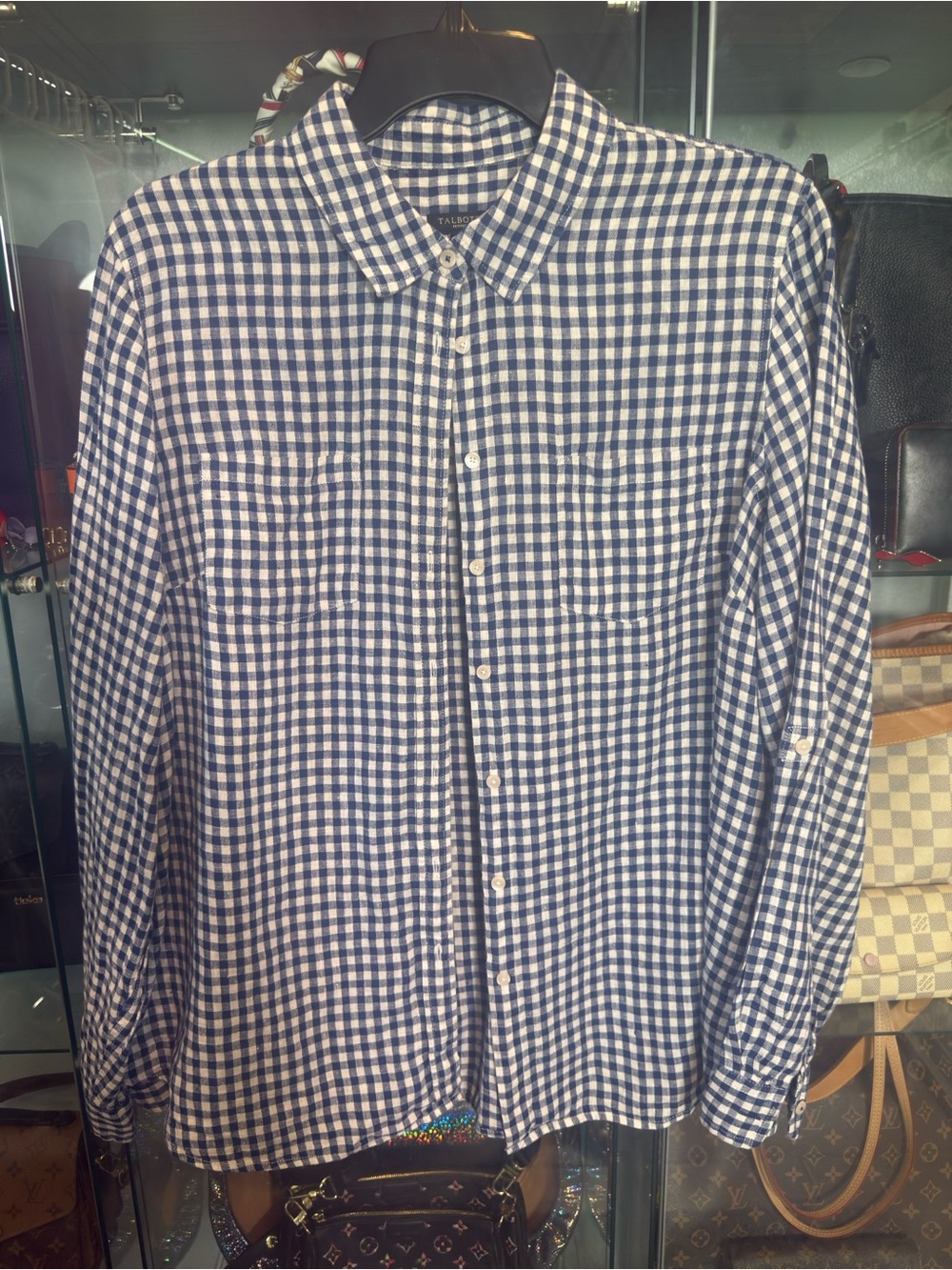 Talbots Navy and White Gingham Button-Down Shirt